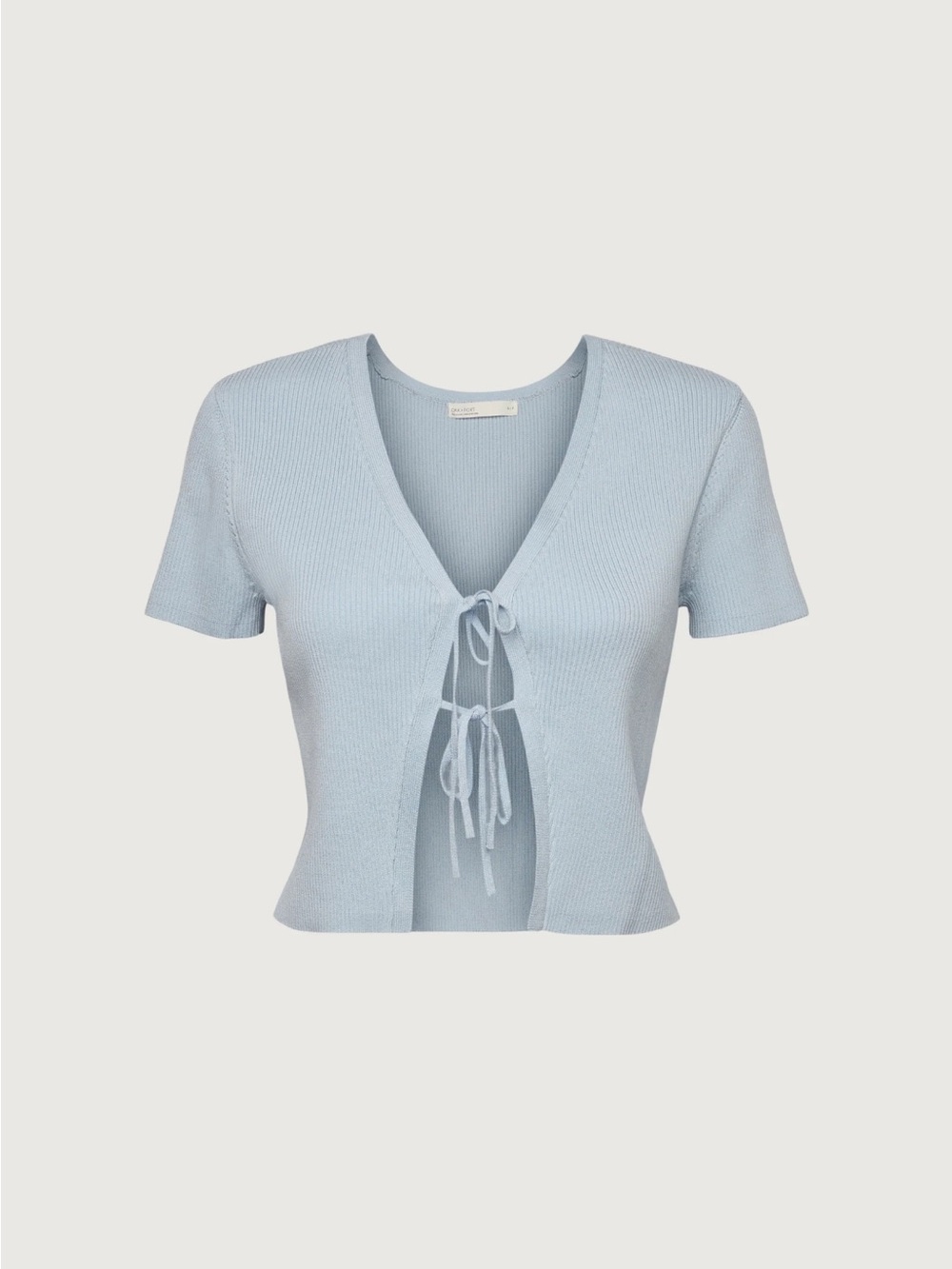 OAK + FORT Cropped Short Sleeve Sweater with Open Front Ties